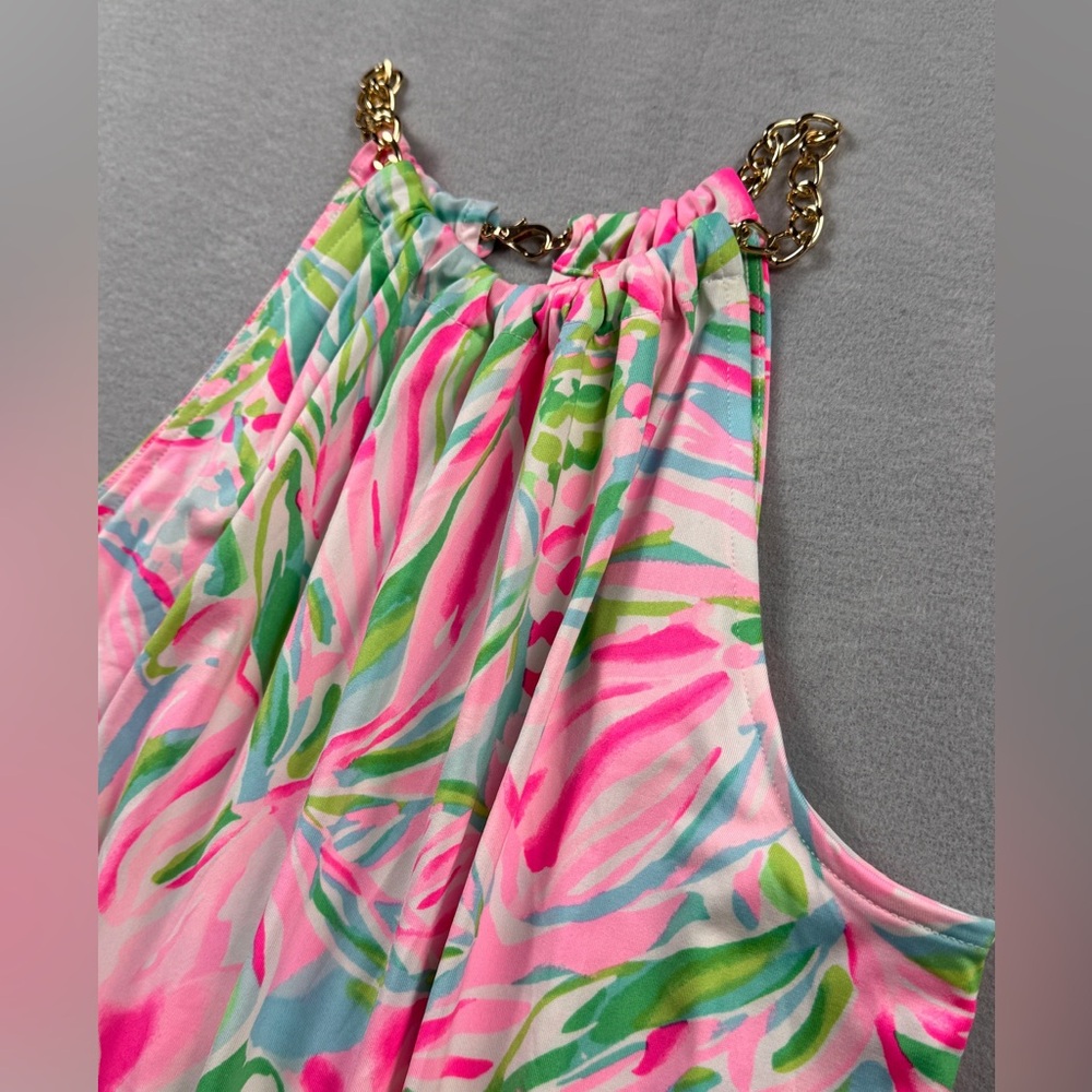 Lilly Pulitzer Top Womens Small Pink Green Bowen Gold Chain Halter Croc My World